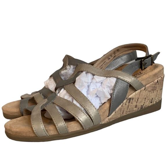 LifeStride Tabby Metallic Wedge Grey Gold Vegan Leather Wedge Cork Sandals 8.5 - Picture 8 of 15